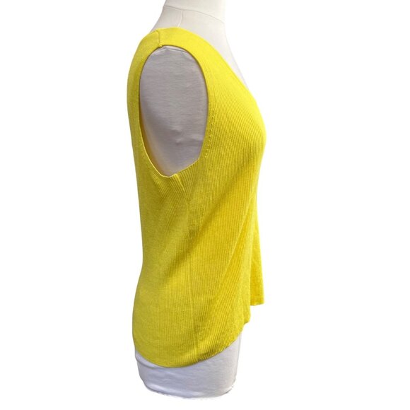St. John Yellow Ribbed Sleeveless Knit Top XL Wool Blend Scoop Neck Womens‎ - Picture 4 of 8